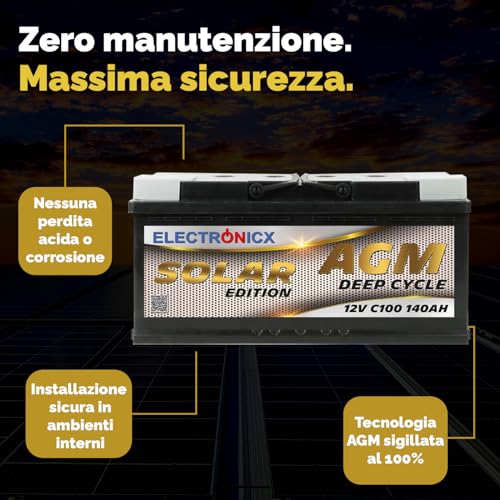 Electronicx Solar Edition Batteria 140Ah solare AGM 12 V Alimentazione a batteria solare Accumulatore di energia Fotovoltaico Sistema solare da campeggio Casetta da giardino - 5
