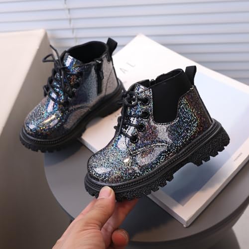 IWIHMIV Girls Riding Boots Kids Girls Lace Up Ankle Boots Chunky Low Block Heel Dress Booties Non Slip Winter Shoes With Zipper3