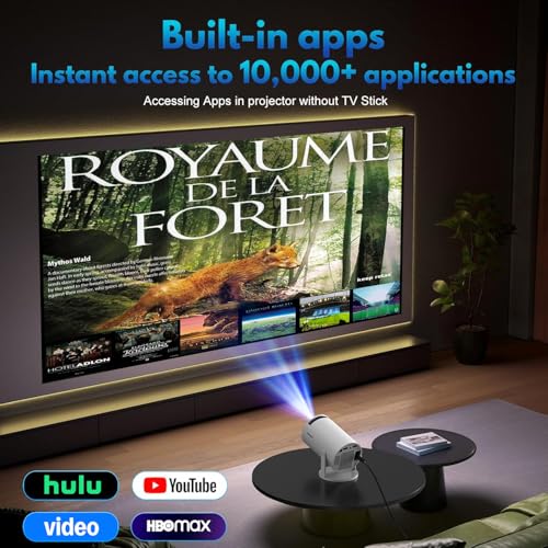 Mini Beamer, 1080P 4K Support 180°Dreh Tragbarer Streaming-Projektor, Klein Videoprojektor Unterstützt 2.4/5G Dual WiFi und Bluetooth 5.0,mit Android und IOS Smart Beamer Doppelsteuerung mit Maus,Weiß – Bild 3