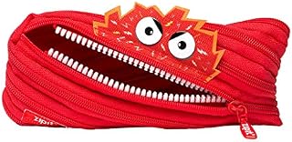 ZIPIT Talking Monstar Large Pencil Case, Holds Up to 60 Pens, Made of One Long Zipper! (Red)