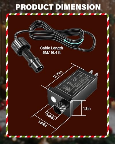 Image of Lustaled 30V Class 2 Power Supply with 5M Extension Cord, 6W Waterproof IP44 LED Transformer Replacement for Christmas String Light Inflatable Decors with 8 Modes, Timer Function