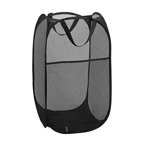 Image of Larpur Popup Mesh Laundry Basket, Collapsible and Portable Clothes Washing Laundry Hamper with Reinforced Carry Handle (Black)
