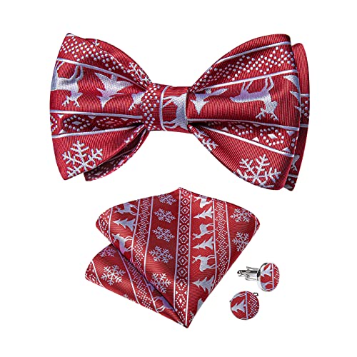 DiBanGu Pajaritas de Navidad para hombre, diseño de pajarita de seda, divertido festival, bolsillo cuadrado con caja de regalo para regalo de fiesta, Rojo-2, Taille unique Cover