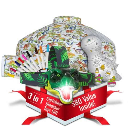 Dinosaur 3 in 1 Bundle – Doodle Dino Color & Wash Craft, Dinosaur Air Tent & Headlamp, Thanksgiving & Fun Holiday Activity Set, Creative Learning with Endless Action & Fun (Fan Not Incl)