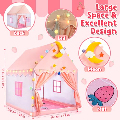 Kinder-Spielzelt: Zelt für Kleinkinder Mädchen mit Matte/Sternenlichtern, Zelt für Kinder Indoor-Spielhaus, Prinzessinenzelt für Mädchen Spielzeuggeschenke für 3 4 5 6 7 Jahre alte Mädchen