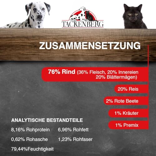 TACKENBERG Rind mit Wildreis, Roter Beete & feinen Kräutern Nassfutter Dose für Hunde - Hundefutter in Premiumqualität - natürlich getreidefrei, 6 x 400 g
