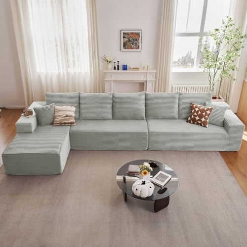 Image of Oversized Modular Sectional Sofa Couch, Large 5 Seater Corner Sofa Modern L Shaped Sectional Couch Cloud Couches for Living Room, Office, Spacious Space, Corduroy, No Assembly Required, Light Grey