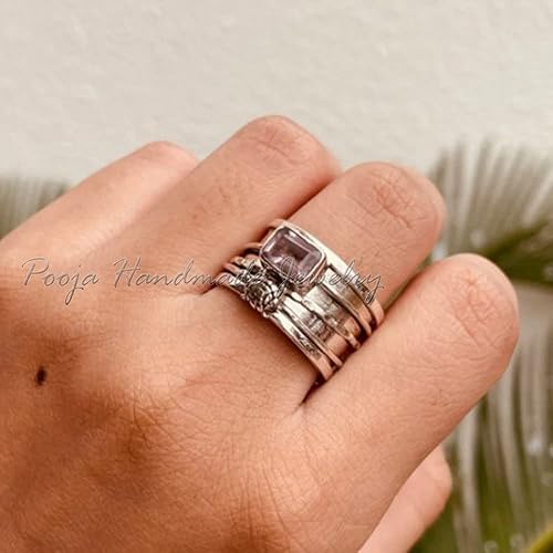 Miniatura 2 de Rose Quartz Ring Band, Spinner Ring Women, Handmade Spinner Ring, Tortuga Ring Silver, 925 Sterling Silver Ring, Fidget Spinner Ring Women, Gift For