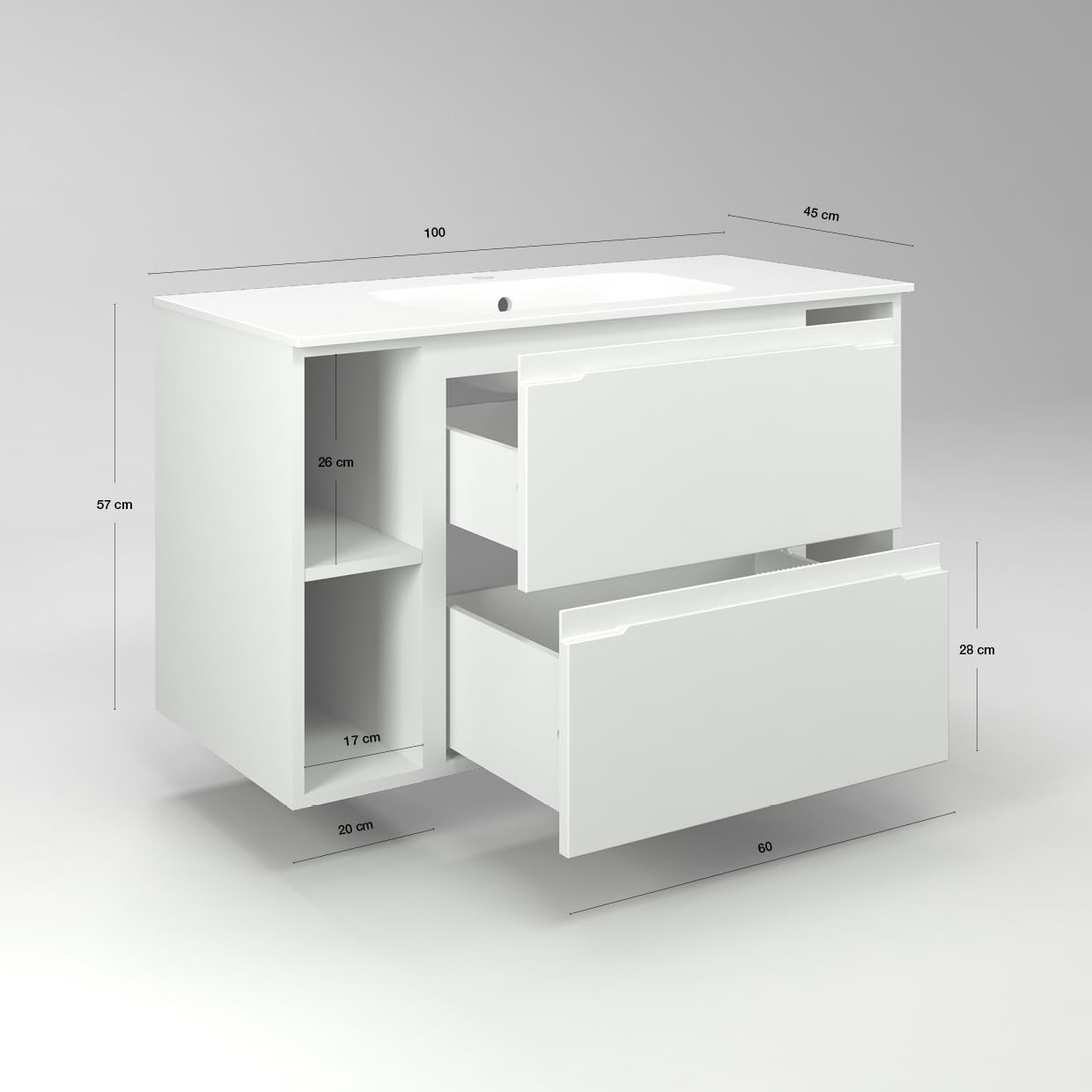 Diventa Modello Diva Star, Mobile Bagno sospeso 100cm con 2 cassetti spaziosi, 4 vani a giorno e lavabo dal design moderno, colore verde e grigio