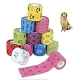 Fixierbinde Selbsthaftend, 12 Stück Selbsthaftende Bandage Hund Vet Wrap Pet Selbstklebender Verband Pet Cohesive Bandages Elastisch Pet Vet Wrap Selbst den Verbände - 12 Farben - Je 5 cm x 4,5 Meter