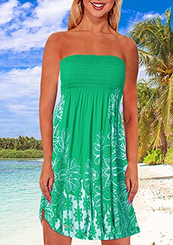Image of Zyyfly Tube Top Dress Women Summer Beach Coverup Stretch Smocked Strapless Dress