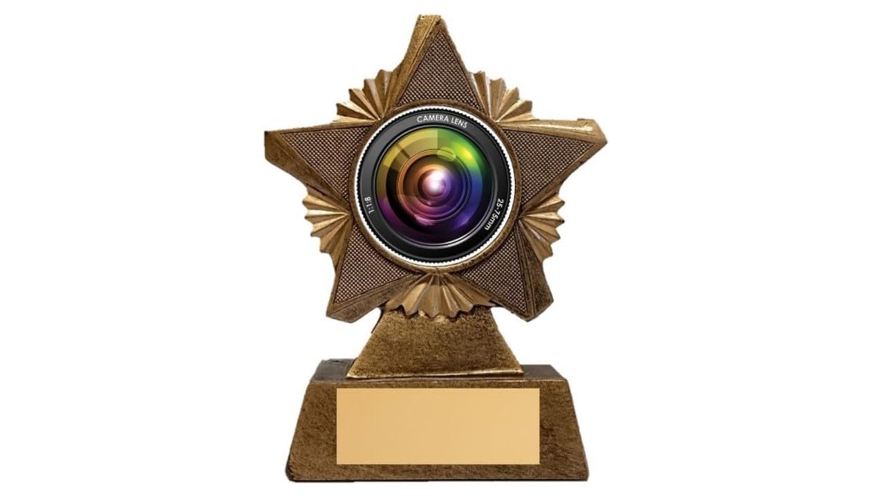 Troshow Antique Gold Camera Lens Photography Trophy Award Premier Star 150Mm Heavy Resin Free Engraving -Troshow2-Aa