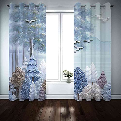 Rideau à oeillets impression 3D oiseau forestier drapé lourd pour grand salon - 4