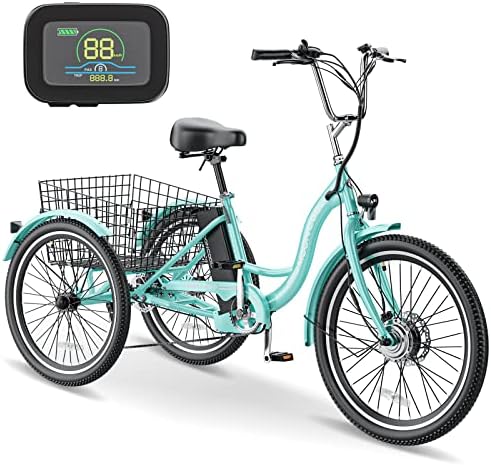 NAIZEA Electric Tricycle Adult Electric Bicycles, 350W 36V Electric Trike, 24" 3 Wheel Electric Bike Ebike E Bicycle with Removable Battery, Motorized Trike with Basket for Women Men