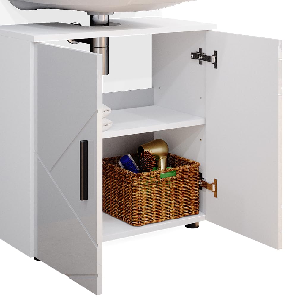 Vicco Set mobili bagno Irma, Bianco lucido, 80 cm, composto da specchio da bagno e mobile sottolavabo