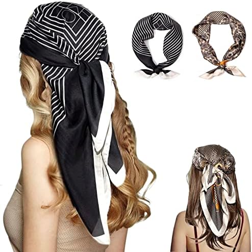 Bestshe 27.5" Satin Square Head Scarves - 2PCS Silk Like Neck Scarf Hair Sleeping Wraps for Women Gift Packed