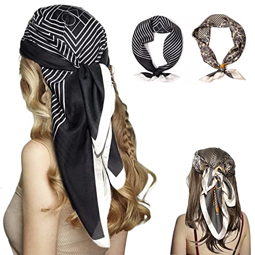 Bestshe 27.5" Satin Square Head Scarves - 2Pcs Silk Like Neck Scarf Hair Sleeping Wraps For Women Gift Packed #TOP2