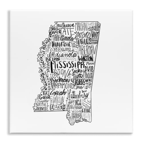 Mississippi Typography Shape, 12 x 12 Inch Mounted Print on Wall Plaque