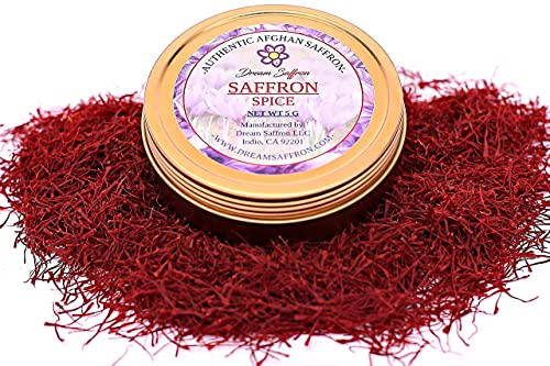 Dream Saffron, Premium All-Red Saffron Spice for Cooking, 5 Grams of 100% Natural Afghan Saffron Threads, Grade A+ Super Nagin Saffron Used for Persian Tea, Paella, Risotto