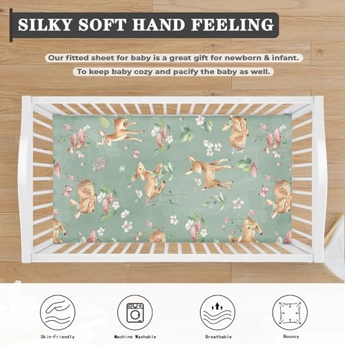 Image of Woodland Fawn Fitted Crib Sheet Baby Deer Standard Crib Mattress Fitted Sheet Forest Animals Toddler Bed Mattress Sheets for Boys Girls 28 inchx52 inch