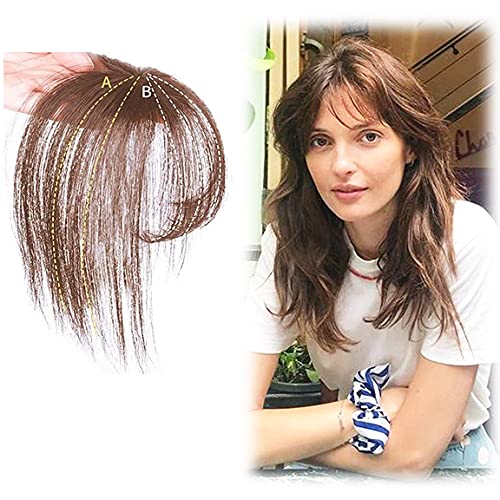 One Piece Clip in Hair Fringe 3D Hair Bangs Hair Piece Human Real Hair Flat Bangs with Clips on Bangs Hair Extension Wiglet Hairpieces for Women Light Brown