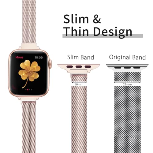 Image of for Apple Watch Band Series Ultra SE 8 7 6 5 4 3 2 1 38mm 40mm 41mm 42mm 44mm 45mm 49mm, Stainless Steel Slim & Thin Mesh Magnetic Clasp Strap Women and Girl Replacement Band for iWatch