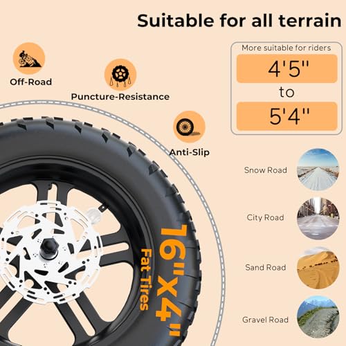 T16 Electric Bike for Teens & Childs, 1000W Motor 48V15.6Ah Removable Battery, 30MPH Off-Road Electric Bicycle,16"Fat Tire Ebike for Kids, 7-Speed,Dual Hydraulic Brakes, Fits Riders 4'5"-5'4" - Image 4