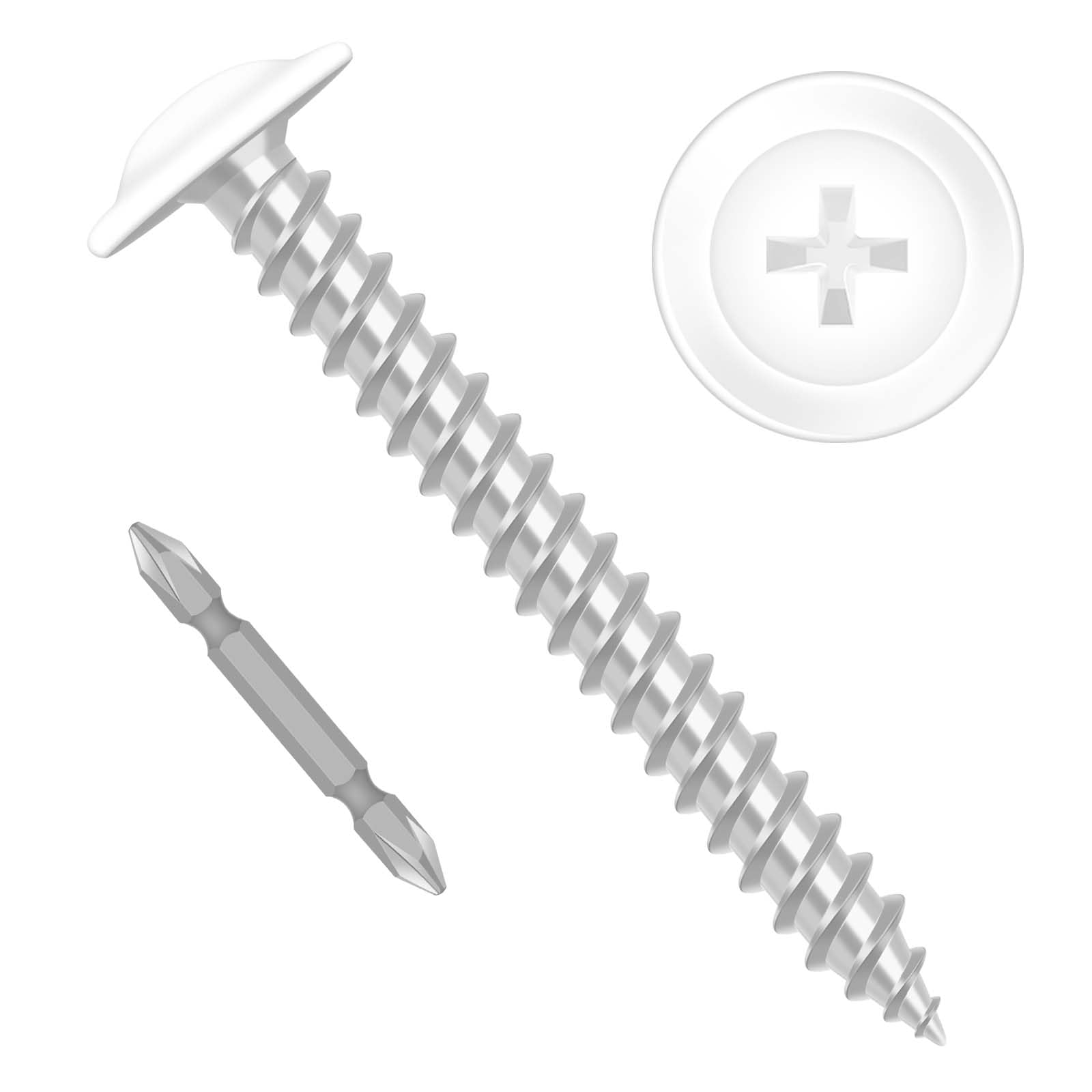 Etauwe #8 x 2 Truss Head Fast Self Tapping Screws, Alloy Steel Wood Screws, White Head, Full Thread, Screwdriver Bit Included, 100 PCS