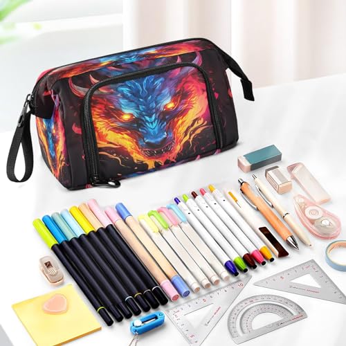 Image of Dragon Fire Pencil Case Pouch Big Capacity Pencil Bag Box Organizer Pen Case with Handle Stationery Organizer for Girls Boys Women Kids Adults School