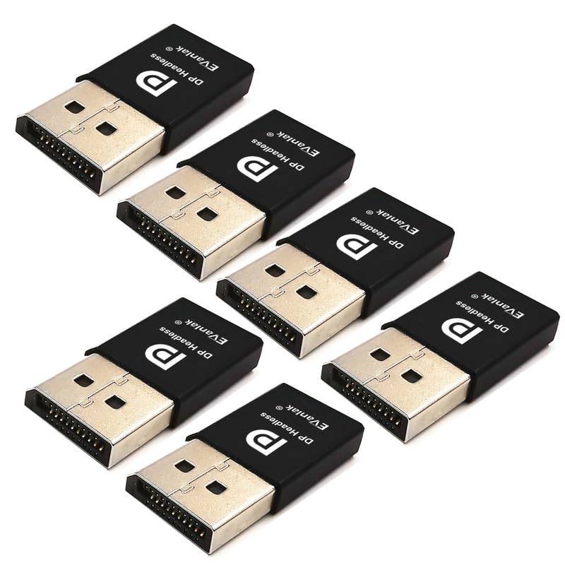 EVanlak Lot de 6 émulateurs d'affichage fantôme sans tête DisplayPort pour PC 4K DP (compatible avec Headless 1080@60Hz-3840x2160@17Hz)