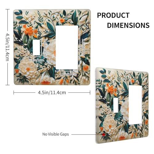 Decorative Outlet Covers Rustic Big Flowers Abstract Floral 2 Gang 1 Gang Wall Plate Cover Single Toggle Rocker Combo Light Switch Cover Plate Face Plate for Country Bedroom Home Decor