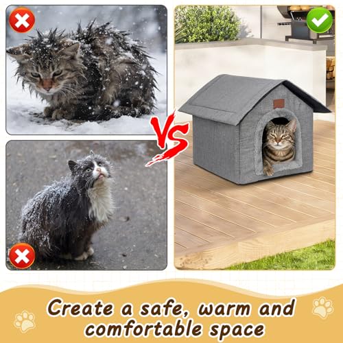DAJASD Katzenhaus Outdoor Winterfest, Katzenhöhle, Hundehöhle mit Abnehmbarem Plüschkissen, Wasserdicht Wetterfester, Hundehütte Indoor, Hundehaus für Drinnen/Indoor 35x30x35cm (Grau, S)