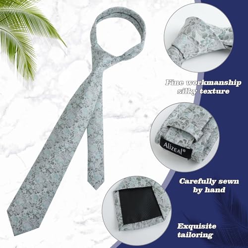 Image of Alizeal Mens 3.15'' Light Color Rustic Tie Handkerchief | with Flower Printed Handkerchief for Wedding Business Daily Wear