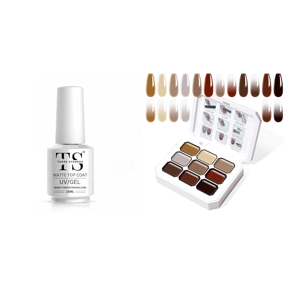 THR3E STROKES Matte Gel Top Coat 15ml, No-Wipe Chrome Powder-Resistant Polish, Long Lasting Solid Cream GelPolish Set 9 Colors Pudding Gel Nail Polish Palette with Nail Brush, Nude Pink Orange Red-image-47