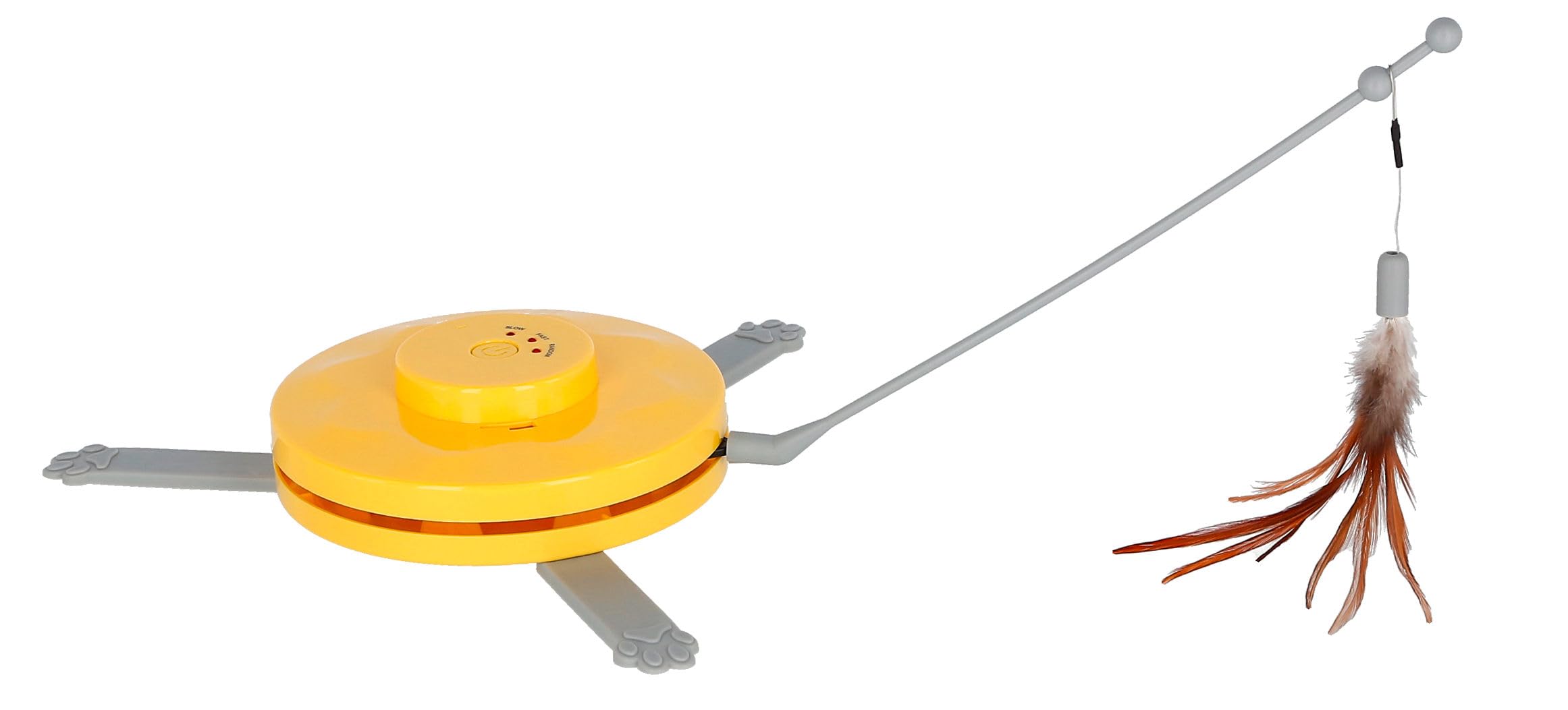 Kerbl Pet Giocattoli per Gatti 2 in 1 Catch The Tail Feather, Giallo, Grigio, 70x53x5cm, Nylon, Gatti, Funzione di spegnimento Automatico, Antiscivolo