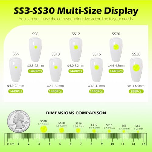 Image of Neon Yellow Flatback Rhinestones, Glass Rhinestones for Nail Art and Craft, Glue Fix, Loose Crystal Gemstones(Neon Yellow, SS10, 1440pcs, 2.7-2.8mm)