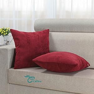   CaliTime-Throw-Pillow-Covers-Pack-of-2-Ultra-Soft-Solid-Color-Corduroy-Striped-Decorative-Cushion-Cases-for-Couch-Bed-Sofa-18-X-18-Inches-Dark-Red