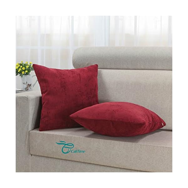   CaliTime-Throw-Pillow-Covers-Pack-of-2-Ultra-Soft-Solid-Color-Corduroy-Striped-Decorative-Cushion-Cases-for-Couch-Bed-Sofa-18-X-18-Inches-Dark-Red