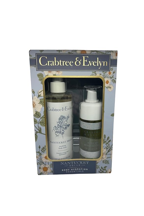 Crabtree & Evelyn Nantucket Briar Body Hydration Gift Set, Body Mist 8.1 FL OZ, Body Oil 4 FL OZ