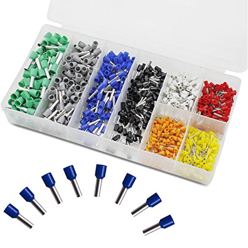 Image of REES52 800 Pieces Assortment Ferrule Wire Copper Crimp Connector, Wire Terminals Kit, Wire Connector Kit, Insulated Cord Pin End Terminal AWG 22-10 Kit