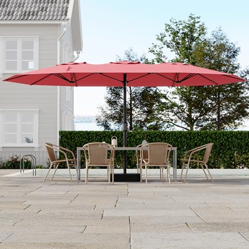 Double-Sided Patio Market Umbrella, 15Ft Large Outdoor Umbrella with Base Included, Double-Topped Outdoor Umbrellas for Poolside Lawn Backyard by PeakPursuit - Used condition - US$51.00