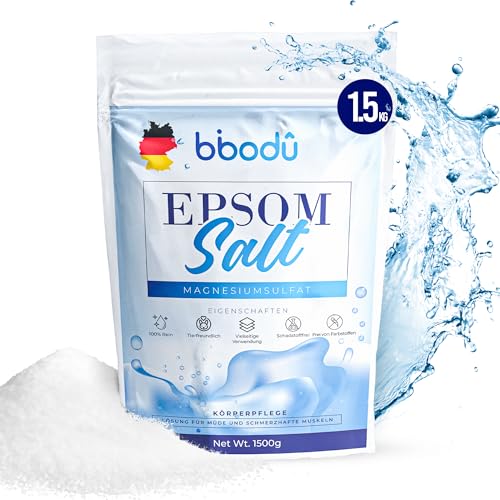 BIBODU Epsom Salz 1500gr | Natürliche Bittersalz zum Entspannen, Revitalisieren und Erholen | 100% reines Magnesiumsulfat perfekt für entspannende Bäder, Entgiftung und Muskelregeneration (1.5 Kg)