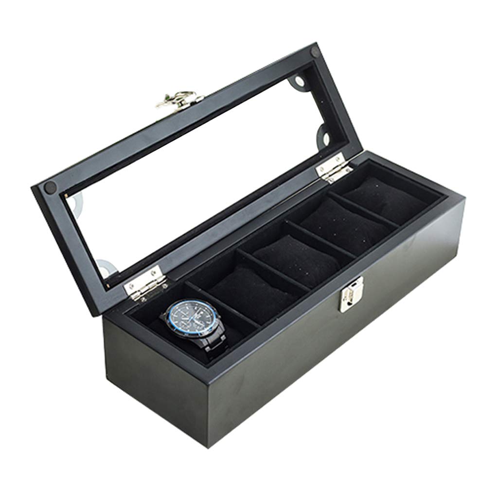 ANVLOJRIH Watch Display Storage Box Jewelry Collection Case Organiser Holder Wooden 5 Grid Watch Bracelet Organizers Display Boxes with Metal Clasp and Glass Lid