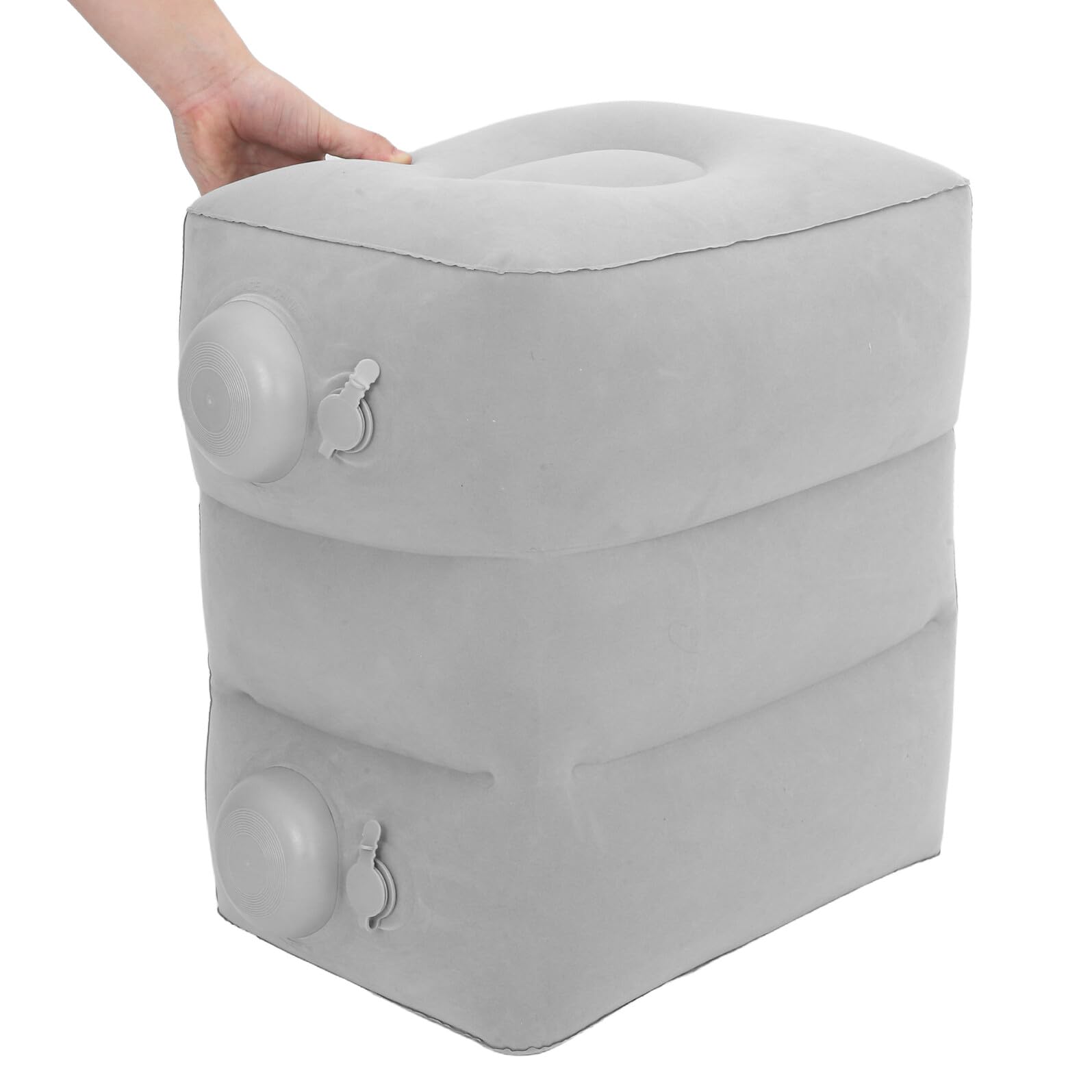 Mikikit Reposapiés Inflable Portátil para Avión y Oficina Cojín Ajustable de Tres Capas Superficie Flocada Gris Claro Incluye Bolsa de Almacenamiento Adecuado para Viajes y Descanso