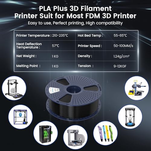 SUNLU 3kg 3D Printer Filament PLA Plus 1.75mm, 3kg(6.6lbs) Large Spool PLA+ Filament for big project, Dimensional Accuracy +/- 0.02mm, Neatly Wound Filament, Fit Most FDM Printer, 3KG-1 Pack, Black - Thumbnail 7