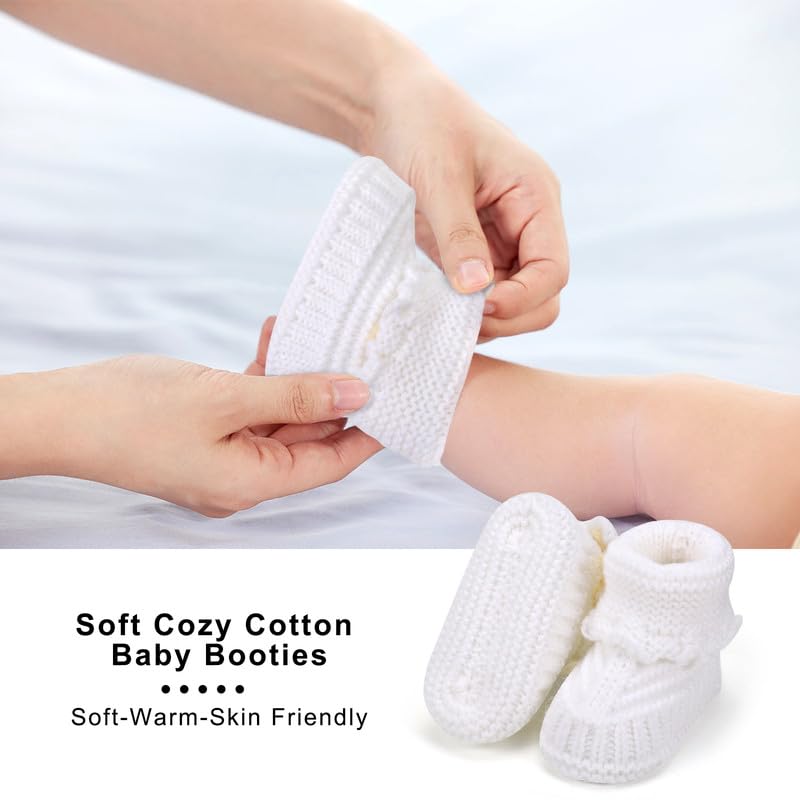 KARUNEL Baby Booties Newborn Hand Crochet Knit Cotton Bootie Cozy Warm Soft Sock Shoes for Infant Boys Girls Camel 0-6 Months