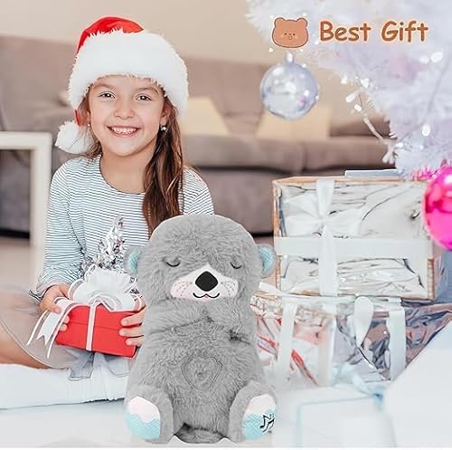 TREVIO Breathing Teddy Bear Plush Sound Machine Baby Gift with Music, Lights & Breathing Motion Infant Toys for Newborns Soft Breathing Stitch Teddy, Soothing Portable Otter for Childrens(Otter-Toy)