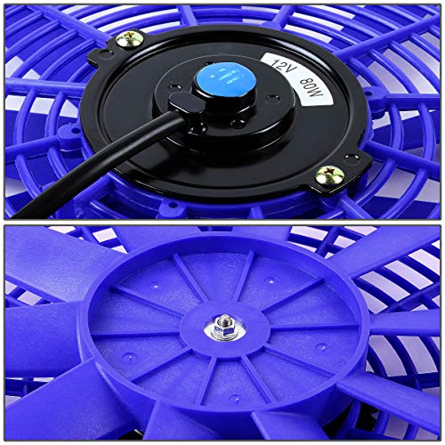 (Pack Of 2) Universal 14 Inches High Performance Electric Slim Radiator Cooling Fan With Mounting Kit, 12V, Blue #TOP3