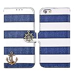 iPhone 6 Plus Case, iPhone 6s Plus Case, TabPow Navy Blue Stripes Anchor Flip Wallet PU Leather Case [with Card Slots & Magnetic Flap Closure] Stand Case Cover For Apple iPhone 6 Plus / iPhone 6s Plus (5.5 inch)