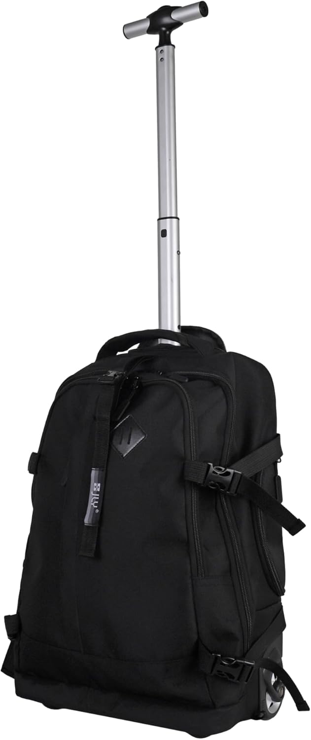 JLY Premium Rolling Travel Backpack with Wheels Lightweight Cabin Bag for Men and Women Splash Resistant Nylon Rucksack with Laptop Compartment Lockable Zippers and Complimentary Number Lock